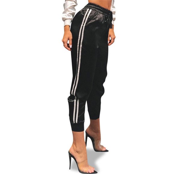 black with white stripe joggers